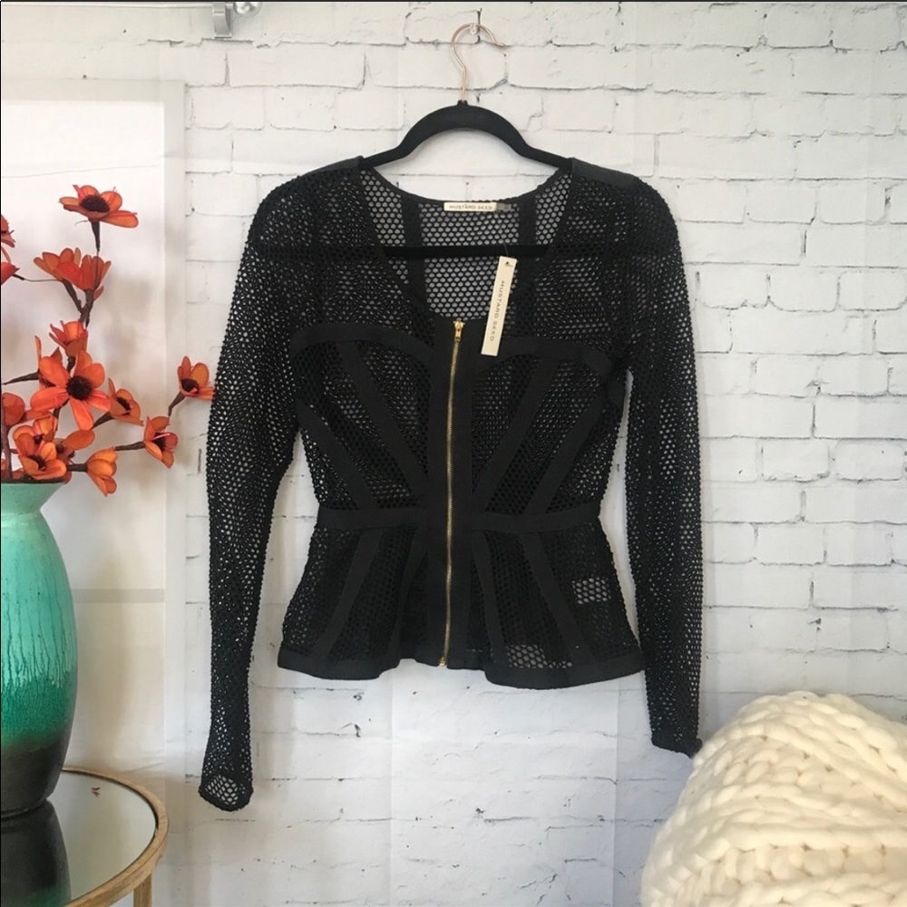 Mustard Seed fishnet zip jacket, NWT